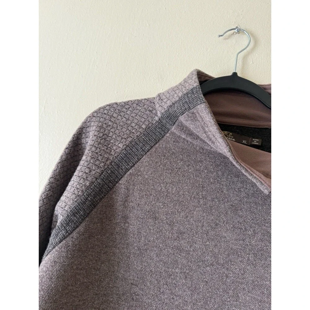 PrAna Brandie Sweater Womens Brown  Gray Wool Blend Pullover Snap High Neck XL